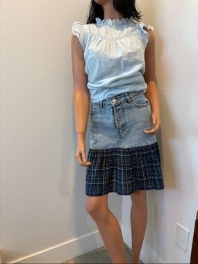 Denim and Navy Plaid Mini Skirt